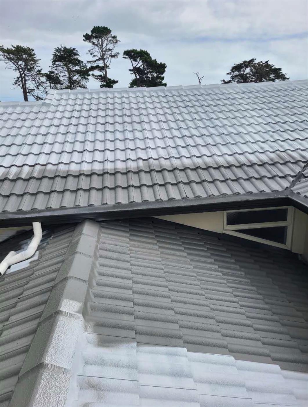 Two adjoining restored roof sections